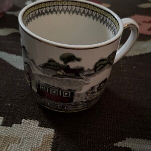 Classic Large Scenic Porcelain Teacup in White with Green and Red Accent